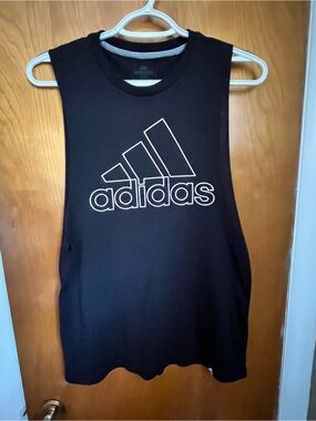 adidas Black Tank with White Outline Logo